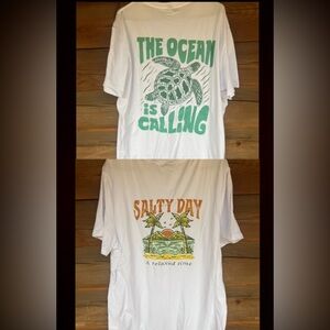 2 Men’s Beach themed shirts Never worn XXL Turtle Salty day